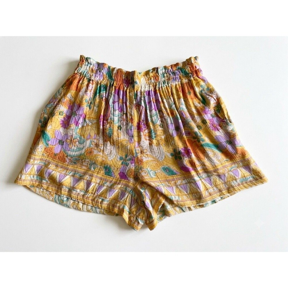 NWT Angie Womens Yellow Floral Elastic Waist Shorts Size M 100% Rayon - Picture 2 of 10